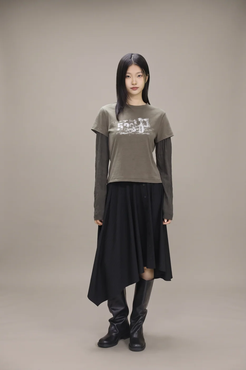 Stripe uneven hemline skirt 착용컷