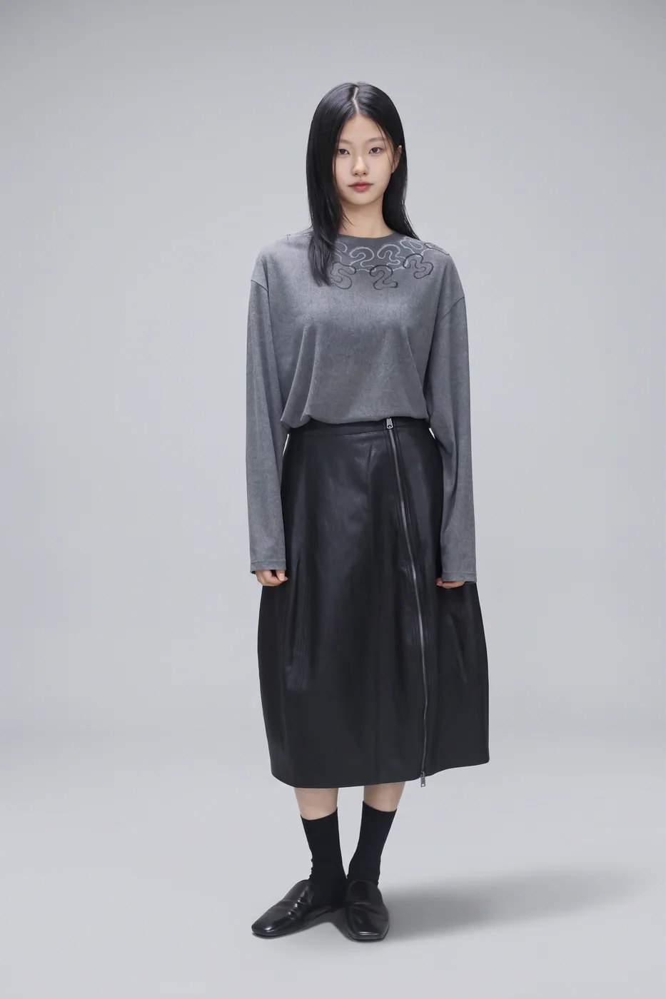 Pigment mesh crack print loose fit T-shirts 착용컷